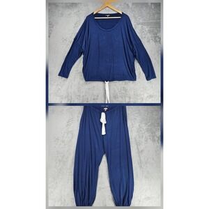 Eberjey Gisele TENCEL Modal Slouchy PJ Set Size XL Navy Blue Ivory EUC